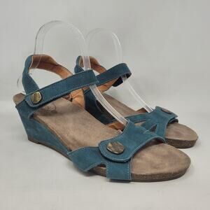 Taos Sandals US11 EU42 Blue Turquoise Suede Charade Wedge Comfort Medallion